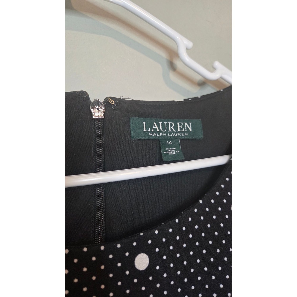 Lauren Ralph Lauren Polka Dot Flutter Sleeve Fit Flare Dress Womens 14 Black - Picture 3 of 5